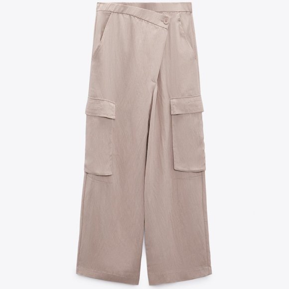 Zara Wide Leg Full Length Cargo Asymmetrical Pants Trousers Lavender Size L - Picture 4 of 14